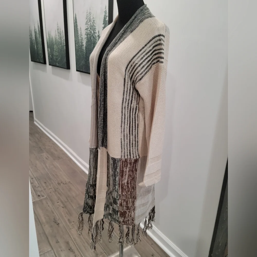 CLEARANCE! BOHO Fringe Cardigan Patchwork Knit Sweater NEW! - Picture 4 of 6